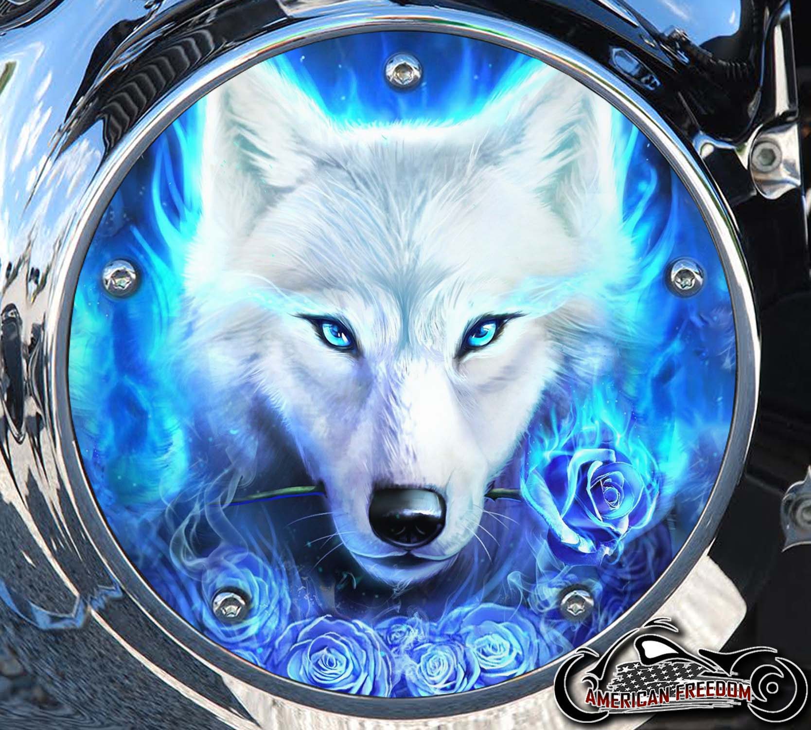 Custom Derby Cover - Blue Rose Wolf